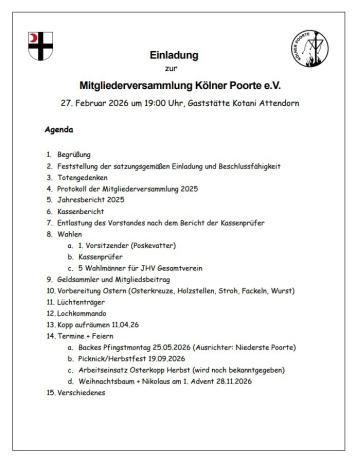 Jahreshauptversammlung 2026 / Kölner Poorte