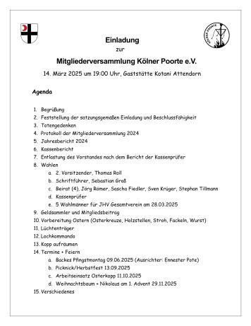 Jahreshauptversammlung 2025 / Kölner Poorte